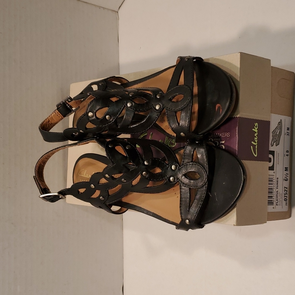 Clarks Playful Tunes Black Leather Sandal